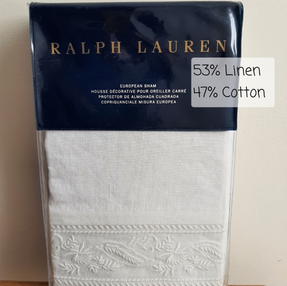 RALPH LAUREN Analena Katrine Linen Blend Euro Sham (1 sham) MSRP $215 OFF WHITE